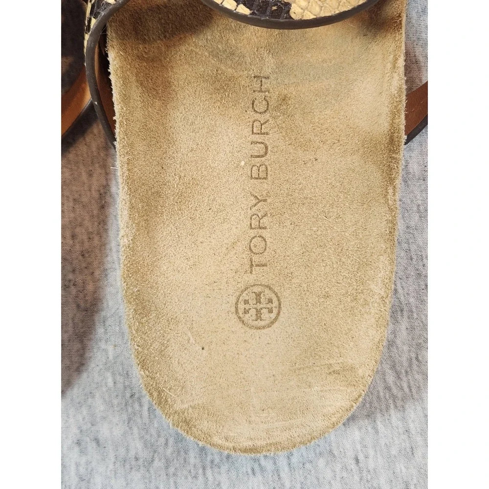 Tory Burch Miller Cloud Snakeskin Leather Thong Sandals Tan Black Womens 8